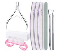 Juego de 9 limas de uñas y pinzas para cutículas con bloque de amortiguación para manicura y pedicura, incluye tablas de esmeril