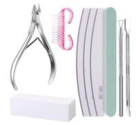 Juego de 9 limas de uñas y pinzas para cutículas de bloque de pulidor para manicura y pedicura, incluye tablas de esmeril y herramientas de cepillo