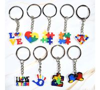 Juego de 9 llaveros de plástico "I Love Autism", bloques de rompecabezas, accesorios para mochilas y maletas, regalo para fiestas de