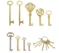 Juego de 9 llaves de esqueleto de reproducción para muebles antiguos, llaves antiguas vintage, llaves de esqueleto de latón antiguo para relojes vintage, cajones de tocador, armarios y cerradura de