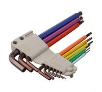 Juego de 9 llaves hexagonales, juego de extremos de bola tipo L, acero de alto carbono codificado por colores, agarre ergonómico para baja temperatura, marcadores resistentes al desgaste para