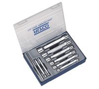 Juego de 9 llaves tubo forjadas, alta resistencia, diversas medidas, ideal para mecánica y reparaciones en automóviles.