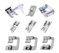 Juego de 9 patas para máquina de coser para Brother Singer Janome (3 prensatelas estrechas enrolladas, 3 pies de presión de dobladillo enrollado, prensatelas en zigzag, pie guía ajustable, 1 pie de