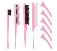 Juego de 9 Peines, 4 Cepillos para Cardar de Color Rosa Cepillos para el Pelo con Borde Liso Hacia Atrás Peine de Cola de Rata con 5 Pinzas de Cocodrilo Peine para Peluquería, Uso Diario