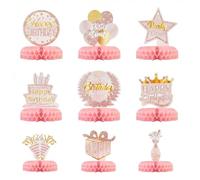 Juego de 9 piezas de decoración de cumpleaños de panal, centro de mesa 3D con 9 diseños únicos, decoraciones de mesa de fiesta de cumpleaños para mujeres, niñas y hombres, suministros de fiesta (rosa)