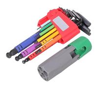Juego de 9 piezas hexagonales con indicadores de color, extremo de bola larga, llave en L, para múltiples accesos en ángulo, resistentes al óxido, herramientas de montaje de muebles
