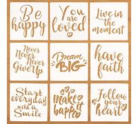 Juego de 9 plantillas de dibujo con palabras inspiradoras, plantillas de dibujo reutilizables para niños, para manualidades, pintura en madera, piedra, muebles de metal y plantilla de pared