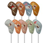 Juego de 9 protectores de cabeza de hierro de golf, diseño de dibujos animados de piel sintética ligera, protección contra perros | para campo de entrenamiento de césped deportivo