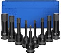 Juego de 9 puntas de impacto hexagonales allen 1/2" 4 mm a 19 mm APRIETE