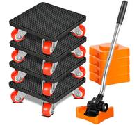 Juego de 9 ruedas de transporte para muebles con elevador para muebles y 4 ruedas para muebles, ruedas giratorias de 360 grados, transportador de muebles pesado con barra de extensión, hasta 500 kg de