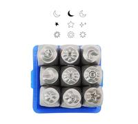 Juego de 9 sellos de metal de acero resistente con diseños celestiales para personalizar, joyas, manualidades y personalización de metales blandos, herramientas artísticas de metal