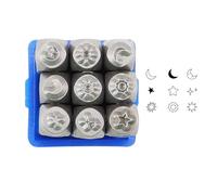 Juego de 9 sellos de metal de acero resistente con diseños celestiales para personalizar, joyas, manualidades y personalización de metales blandos, herramientas artísticas de metal