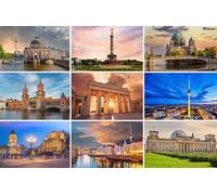 Juego de 9 tarjetas postales de Berlín, diseño de la Puerta de Brandenburgo, Alexanderplatz de Berlín, Museumsinsel Reichstag Siegessäule