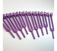 Juego de 9 tenedores de afinación Secret Solfeggio - 9 tenedores de afinación con peso para curación de sonido y armonización de biocampo con 528 Hz, color morado