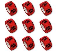 Juego de 9 tiritas infantiles EKNA | Vendajes para dedos | Vendajes tiritas | Tiritas sin pegamento - Con selección de diseño - 2,5 cm x 4,5 m - Elástico, impermeable, cohesivo..., Pfote rot