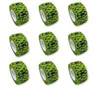 Juego de 9 tiritas infantiles EKNA | Vendajes para dedos | Vendajes tiritas | Tiritas sin pegamento - Con selección de diseño - 2,5 cm x 4,5 m - Elástico, impermeable, cohesivo..., Fußball grün