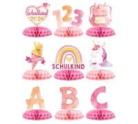 Juego de 9 unidades de decoración para niñas escolares 2026, 9 diseños, impresión a doble cara y con soporte de panal, decoración de mesa para escolarización, comienzo escolar, introducción escolar y