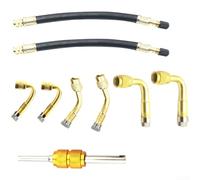 Juego de 9 varillas de inflado de latón con adaptador de conector de aire de metal para neumáticos de coche y motocicleta sin cámara con fijación segura de rosca (dorado)