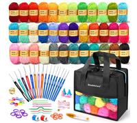 Juego de 90 piezas de ganchillo para principiantes, hilo de 1575 yardas en 36 colores, juego de accesorios de ganchillo de 54 piezas, incluye agujas de ganchillo ergonómicas para amigurumi DIY