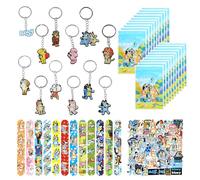 Juego de 94 obsequios para fiesta de Blue-y, 12 pulseras azules, 12 llaveros azules, 20 bolsas de regalo azules, 50 pegatinas, azul y obsequios, cumpleaños, fiestas infantiles, pequeños regalos