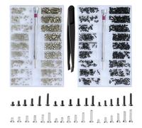 Juego de 972 tornillos pequeños, M1.2 M1.4 M2, surtido de tornillos, 18 tamaños, tornillos para gafas con destornillador, pinzas, para gafas, relojes, plata y negro