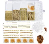 Juego de 985 horquillas Bobby Pins, 5-7 cm Gold Hair Pin, French U Horquillas para el pelo para mujer, horquillas doradas para mujeres y niñas, juego de gomas de pelo con caja de almacenamiento