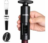 Juego de Abridor de Botellas de Vino, HOOMIL Juego de Abridor de Botellas de 4 Piezas Sacacorchos de Vino Profesional con Cortador, Tapón de Vino al Vacío y Vertedor de Vino, Negro
