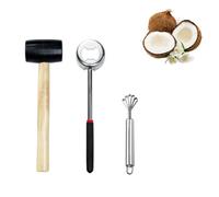 Juego de abridor de coco con martillo, súper seguro y fácil de abrir herramienta de cocos jóvenes, acero inoxidable