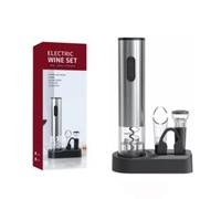 Juego de abridor de vino eléctrico con tapón y vertedor, abridor automático de botellas (plateado)