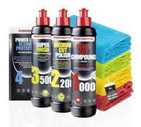 Juego de abrillantadores para coche Menzerna: Menzerna Heavy Cut Compound 1000 + Medium Cut Compound 2200 + Super Finish 3500 + Power Lock Sachet 20ml + 4 paños de microfibra 40x40cm