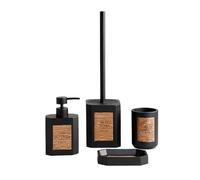 Juego de Accesorios baño, 4 Piezas, dispensador jabón, Soporte for Cepillo Dientes, Vaso, Kits Resina, jabonera, portaescobillas Inodoro, Color Negro para Cocina y Baño