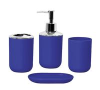 Juego de Accesorios de Baño, 4 Piezas con Dispensador de Jabón, Taza de Baño, Jabonera, Cepillo de Dientes y Soporte para Pasta de Dientes para Hotel en Casa,Azul