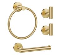 Juego de Accesorios de baño, Acero Inoxidable Dorado, 4 Piezas, Incluye Barras de Toalla de Mano, Soporte para Toallas de Papel y 2 Ganchos para Toallas de Bata