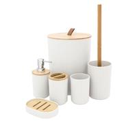 Juego de accesorios de baño Anika/Juego de elementos esenciales modernos para el baño/Incluye soporte para cepillo de dientes, cubo de basura, escobilla de inodoro, taza, jabonera y dispensador de