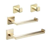 Juego de accesorios de baño Beelee Juego de hardware dorado - Barra de toalla + Soporte de papel higiénico + 2 ganchos para toallas, acero inoxidable SUS montado en la pared, BA203BG-4
