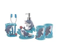 Juego de Accesorios de baño Blue Dolphin de 5 Piezas: dispensador de jabón, portacepillos, jabonera y 2 Vasos. Juego de baño