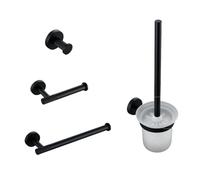 Juego de accesorios de baño color negro mate - Toallero, gancho para bata y herrajes moleteados de latón - Estante para toallas y pañuelos - Nizer moderno para inodoro