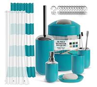 Juego de Accesorios de baño con Juego de Cortina de Ducha, dispensador de jabón, jabonera, Soporte para Cepillo de Dientes con Taza, Juego de Cortina de Ducha con Forro y Ganchos, Cepillo y Soporte