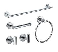 Juego de Accesorios de baño cromados, 5 Piezas, Barra de Toalla de Acero Inoxidable SUS304 de 24 Pulgadas, Soporte de Papel higiénico, Anillo de Toalla, Ganchos para Bata, Accesorios de baño montados