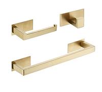 Juego de Accesorios de baño de 3 Piezas autoadhesivos, Juego de Accesorios de baño de Oro Cepillado, Incluye Barra de Toalla de Mano, Soporte para Papel higiénico y Gancho para Bata