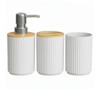 Juego de Accesorios de Baño de 3 Piezas con un dispensador de jabón Blanco, un Vaso para Cepillo y un Vaso para hisopos, Accesorios para baño, jabón líquido y Gel Recargable realzando el baño