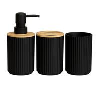 Juego de Accesorios de Baño de 3 Piezas con un dispensador de jabón Negro, un Vaso para Cepillo y un Vaso para hisopos, Accesorios para baño, jabón líquido y Gel Recargable realzando el baño