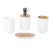 Juego de Accesorios de Baño de 4 Piezas, Caja de Almacenamiento de Cepillo de Dientes de Pasta de Dientes Duradera Impermeable de Bambú, Taza de Cepillo de Dientes para el Hotel en Casa,(Blanco)