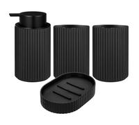 Juego de Accesorios de Baño de 4 Piezas con un dispensador de jabón Negro, un Vaso para Cepillo, un Vaso para hisopos y Bandeja para Pastilla de jabón, Accesorios para baño, jabón líquido y Gel