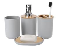 Juego de Accesorios de baño de 4 Piezas, Juego Accesorios para Lavabo con Dispensador de Jabón, Soporte para Cepillo de Dientes, Jabonera, Bathroom Accessory Set, Accesorios de Baño, Gris