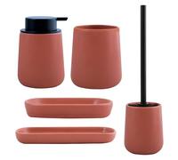 Juego de Accesorios de baño de 5 Piezas, en cerámica: Dispensador; Vaso; Jabonera; Portaescobillas y Bandeja, en Color Terracota