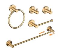 Juego de Accesorios de baño de 5 Piezas - Toallero Ajustable de 33 a 60 cm, Soporte para Rollo de Papel higiénico, 2 Ganchos para Toallas, Color Dorado Cepillado montado en la Pared SHUNLI