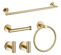 Juego De Accesorios De Baño De 5 Piezas, Toallero De 23,6 Pulgadas, Soporte for Papel Higiénico, Aro for Toalla, Gancho for Bata - Conjunto De Accesorios De Baño Montado En La Pared(Gold)