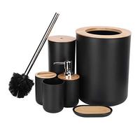 Juego de Accesorios de Baño de 6 Piezas con Soporte para Cepillo de Dientes, Dispensador de Jabón, Papelera, Taza y Cepillo