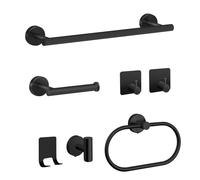 Juego de accesorios de baño de 7 piezas, acero inoxidable para baño, juego de utensilios de baño negro mate, incluye toallero de 40 cm, soporte para papel higiénico, anillo para toallas, 4 ganchos